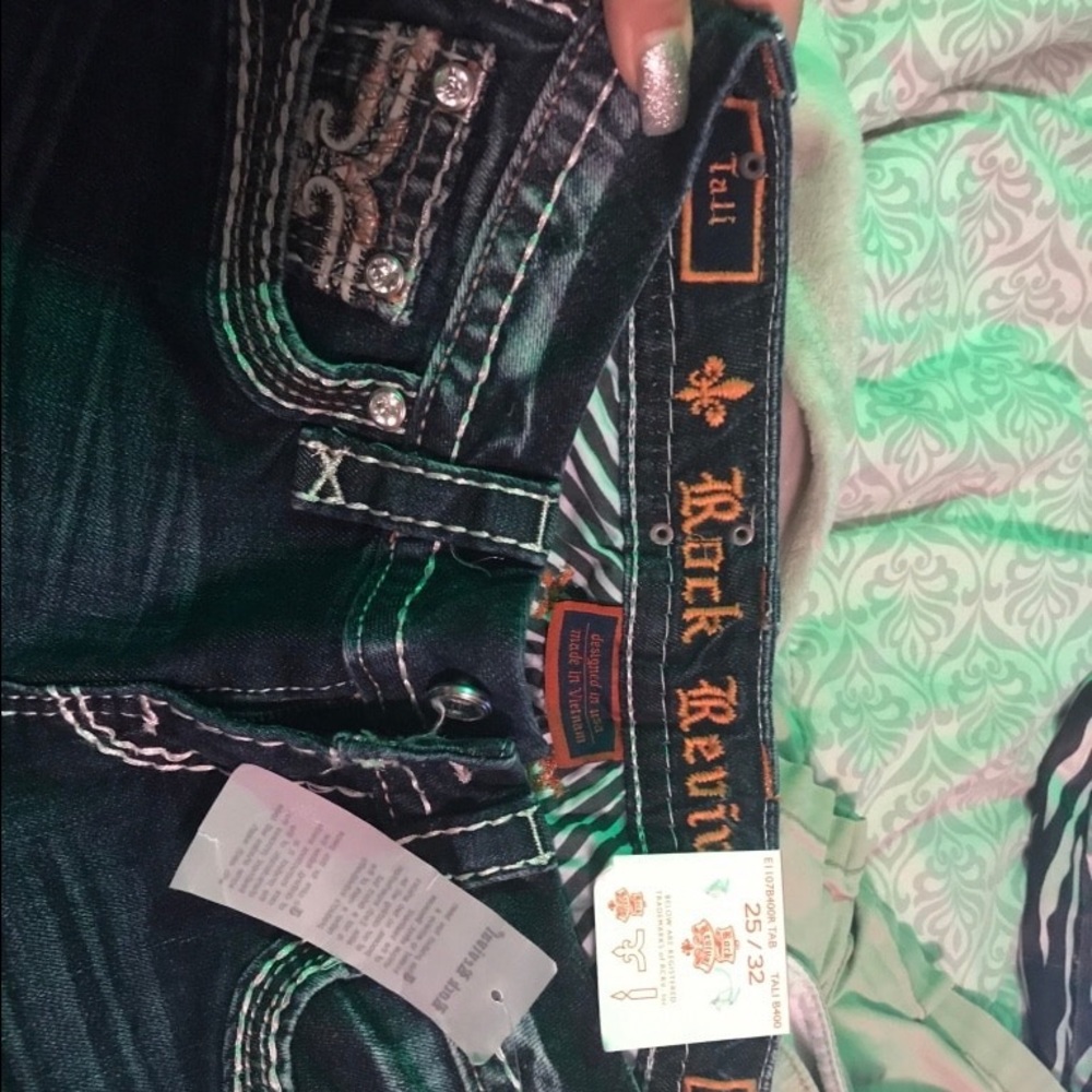 Buckle sparkle jeans rock revival cute